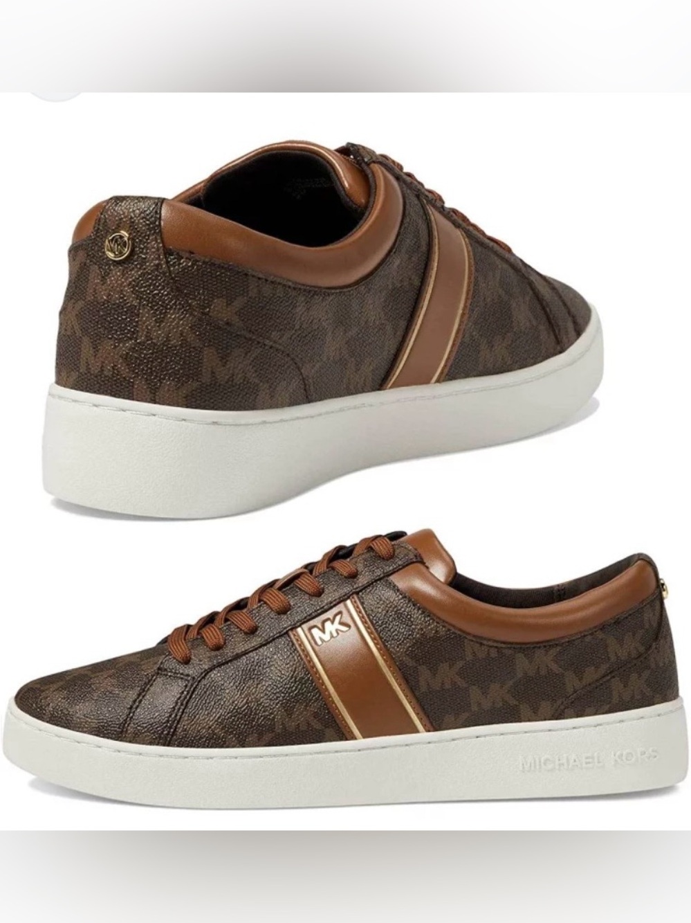 Michael Kors Brown and Tan MK Logo Low-Top Sneakers